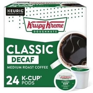 Krispy Kreme Doughnuts Classic Med Roast DECAF Coffee 24 Pkg Recyclable K-cups